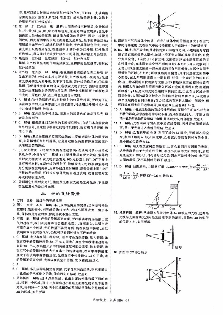 2018秋學(xué)霸題中題初中物理八年級(jí)上冊(cè)蘇科版江蘇國(guó)標(biāo)參考答案