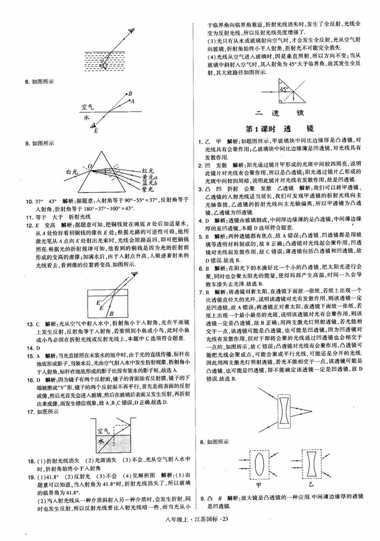 2018秋學(xué)霸題中題初中物理八年級(jí)上冊(cè)蘇科版江蘇國(guó)標(biāo)參考答案