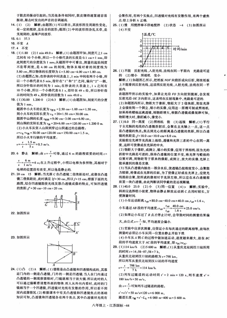 2018秋學(xué)霸題中題初中物理八年級(jí)上冊(cè)蘇科版江蘇國(guó)標(biāo)參考答案