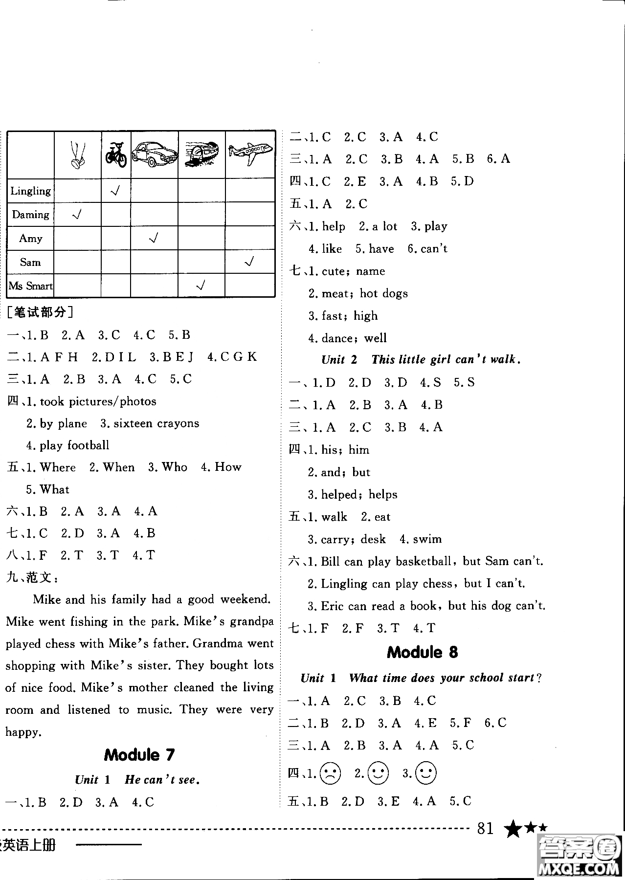 2018年黃岡小狀元作業(yè)本5年級英語上冊外研版WY參考答案