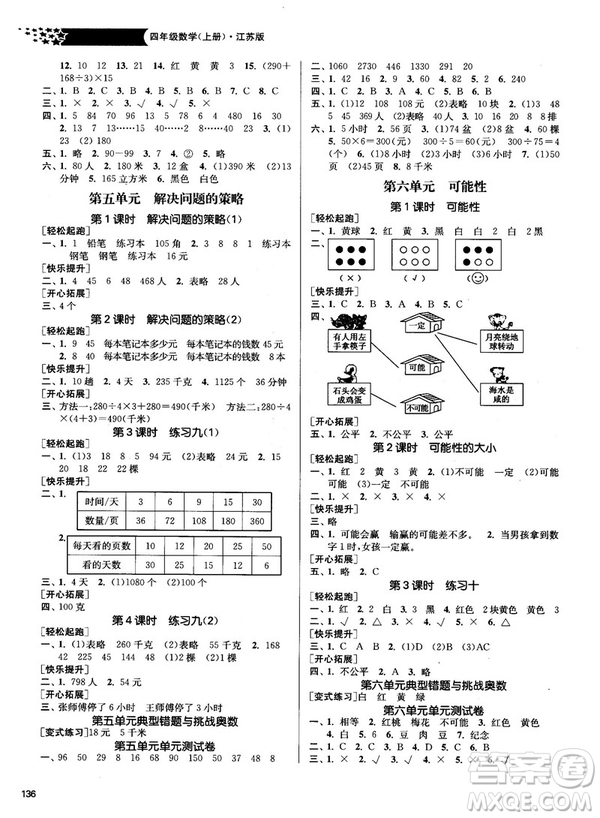 2018金三練課堂作業(yè)實(shí)驗(yàn)提高訓(xùn)練四年級數(shù)學(xué)上江蘇版答案