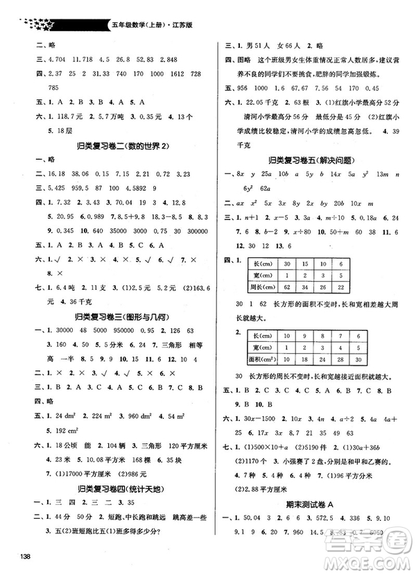 2018秋金3練課堂作業(yè)實驗提高訓(xùn)練五年級上冊數(shù)學(xué)新課標(biāo)江蘇版答案