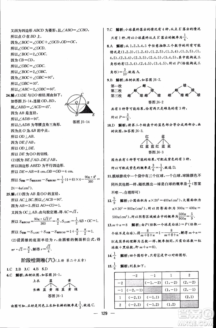 2018年同步導(dǎo)學(xué)案課時(shí)練數(shù)學(xué)九年級(jí)全一冊(cè)人教版參考答案