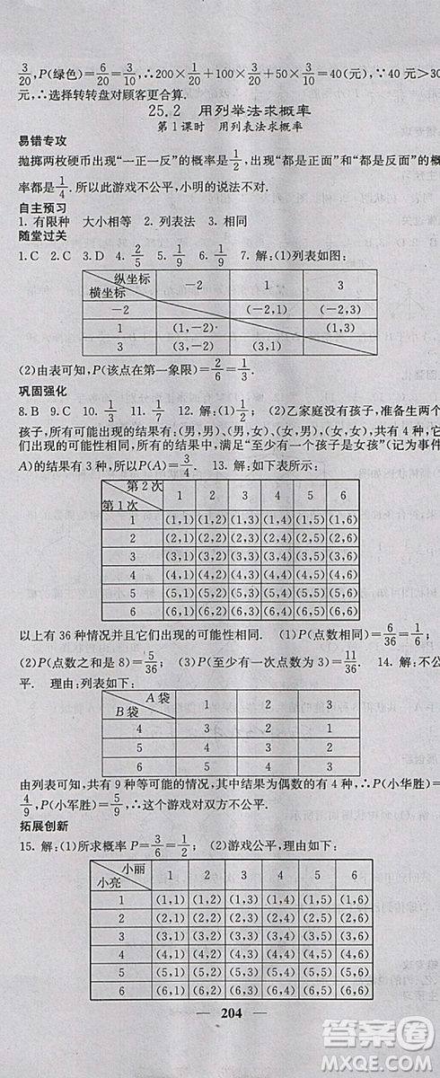 人教版2018年課堂點(diǎn)睛九年級(jí)數(shù)學(xué)上冊(cè)參考答案