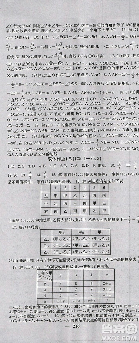 人教版2018年課堂點(diǎn)睛九年級(jí)數(shù)學(xué)上冊(cè)參考答案