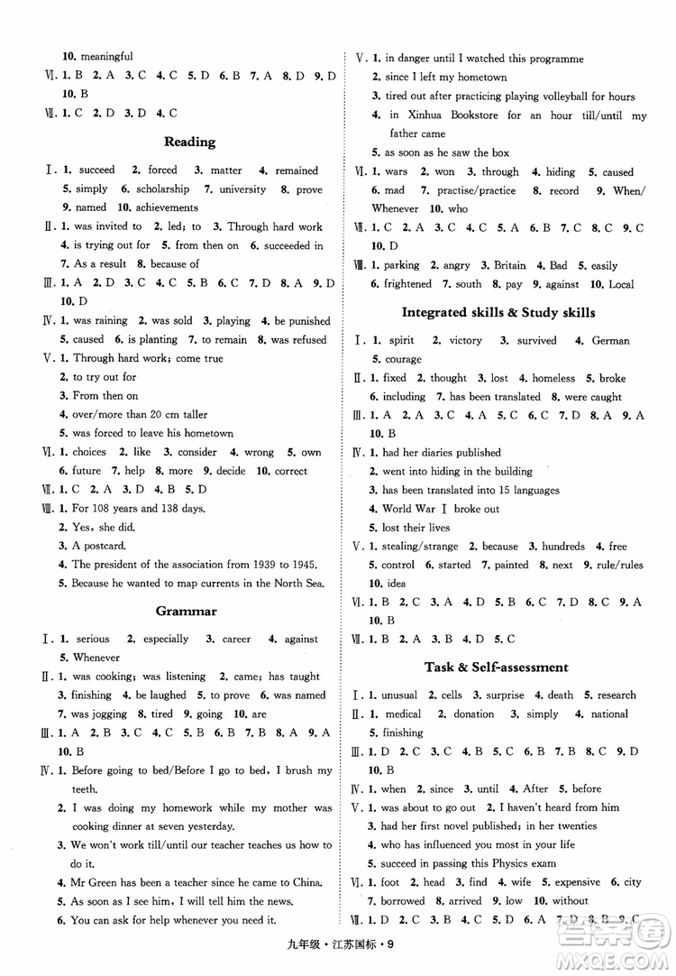 2018秋經(jīng)綸學(xué)典學(xué)霸題中題英語九年級全一冊江蘇國際參考答案
