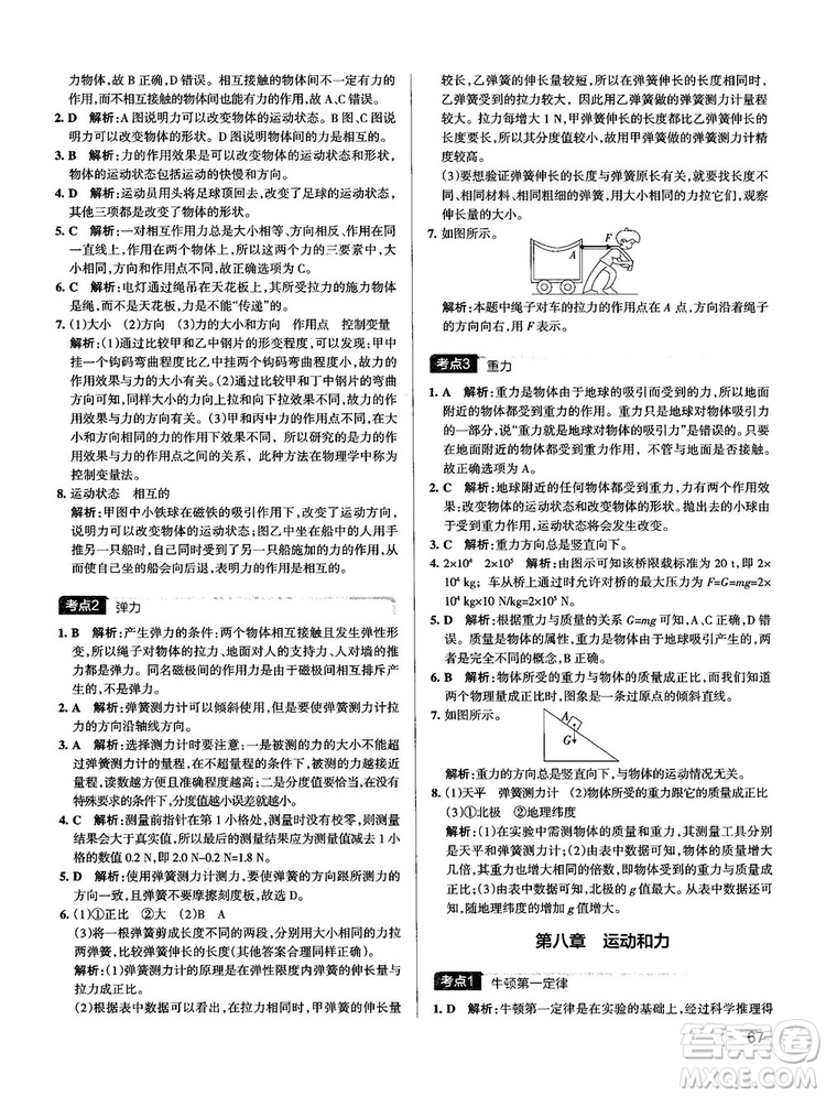 2019新版中考復(fù)習(xí)學(xué)霸錯(cuò)題筆記初中物理通用版參考答案