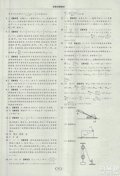 亮點(diǎn)給力提優(yōu)課時(shí)作業(yè)本2018年九年級(jí)物理上冊(cè)江蘇版參考答案