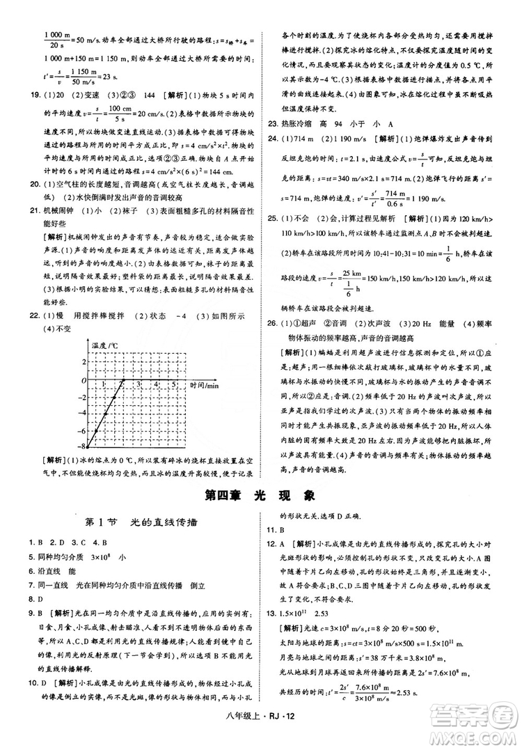 2018經(jīng)綸學(xué)典學(xué)霸題中題八年級物理上冊RJ人教版參考答案