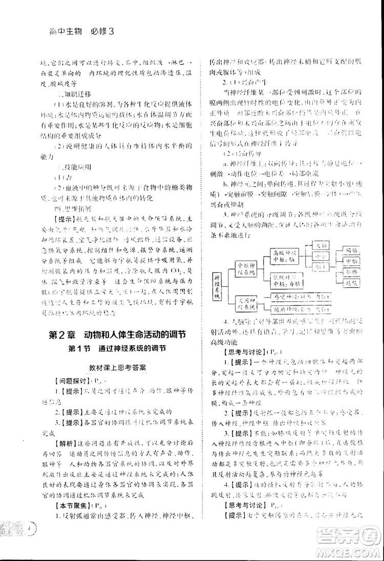 2019新版教材完全解讀人教版RJSW高中生物必修3參考答案