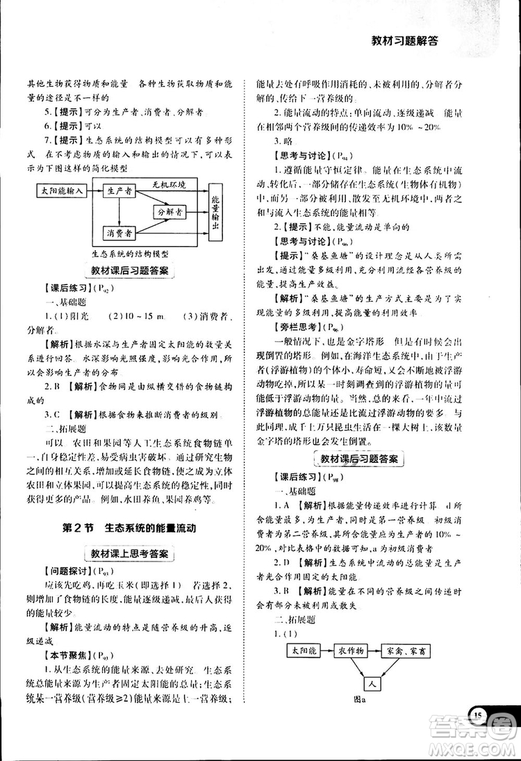 2019新版教材完全解讀人教版RJSW高中生物必修3參考答案