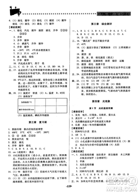 2018人教版全優(yōu)點(diǎn)練課計(jì)劃八年級(jí)物理上冊(cè)參考答案