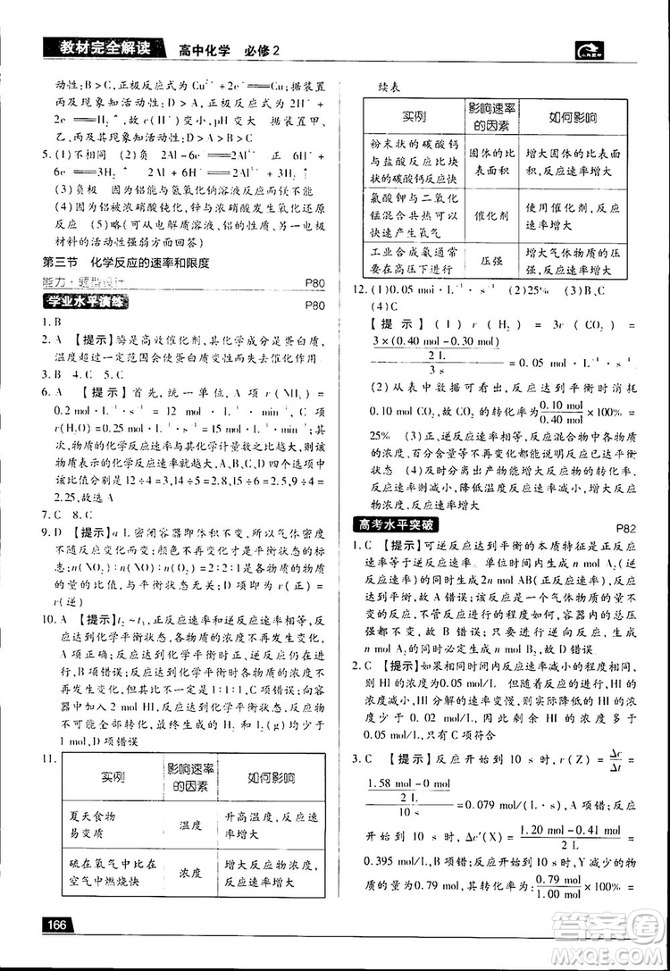 2019新版教材完全解讀人教版高中化學(xué)必修2參考答案