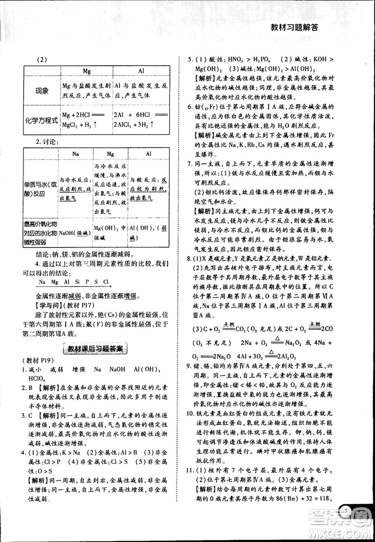 2019新版教材完全解讀人教版高中化學(xué)必修2參考答案