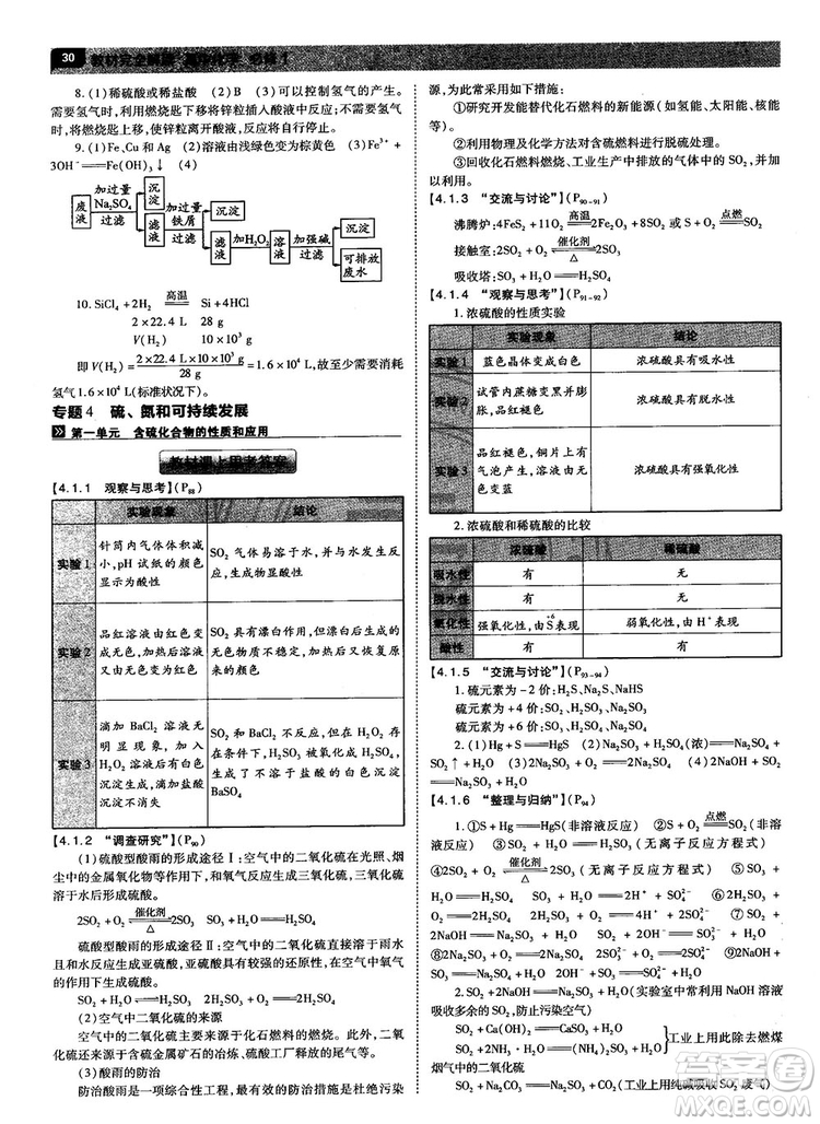 蘇教版2019教材完全解讀高中化學(xué)必修1參考答案