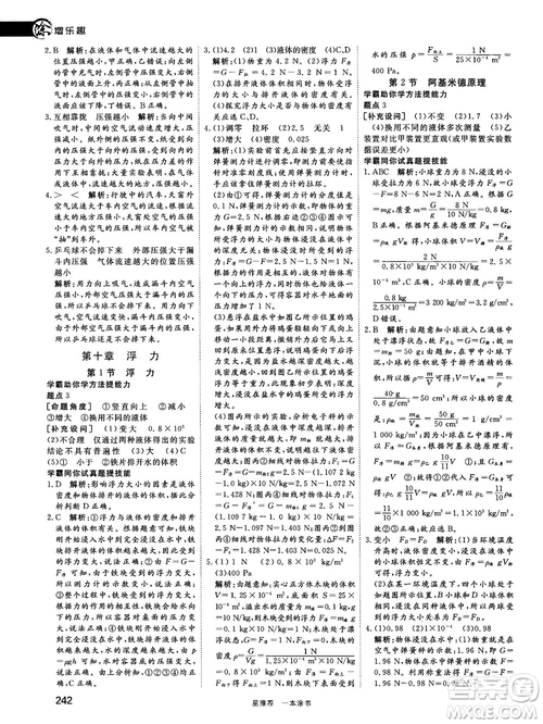 2019中考復(fù)習(xí)資料一本涂書初中物理參考答案