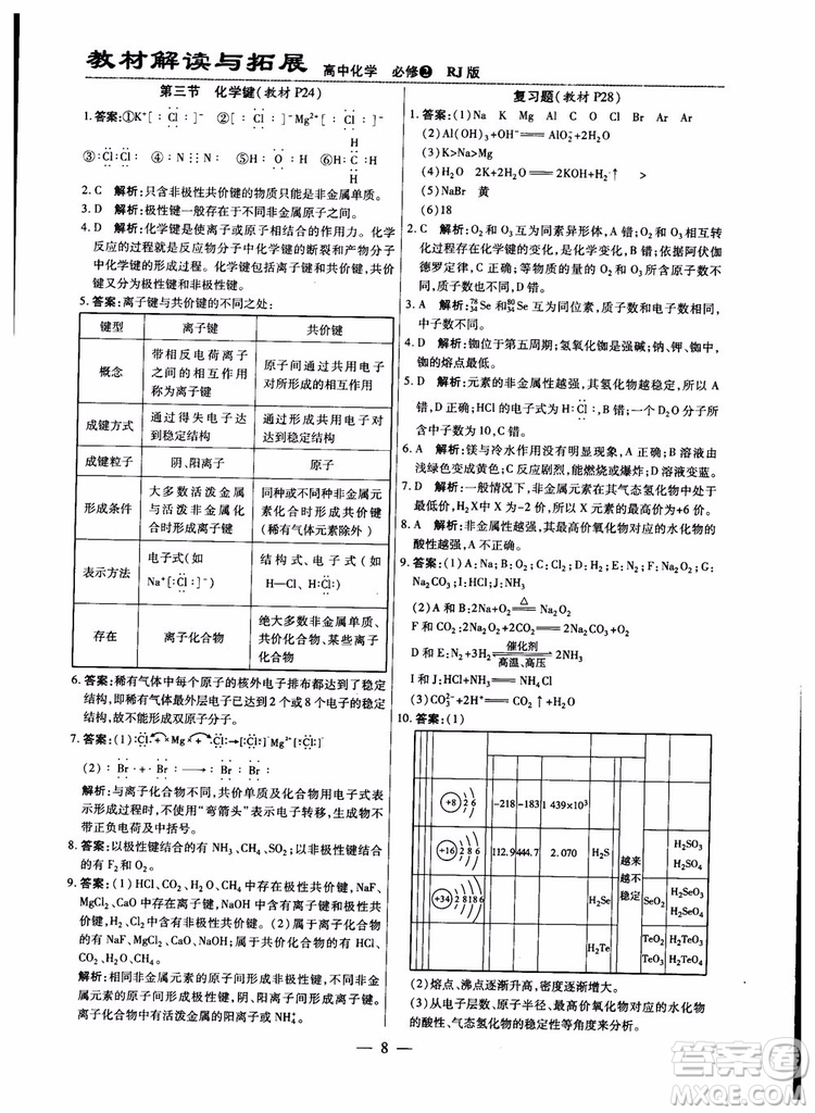 2019版教材解讀與拓展化學(xué)必修2人教版參考答案