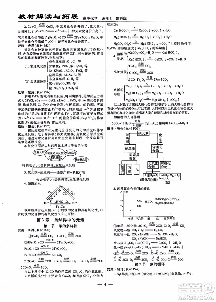 萬向思維2019版教材解讀與拓展高中化學(xué)必修1配魯科版參考答案 