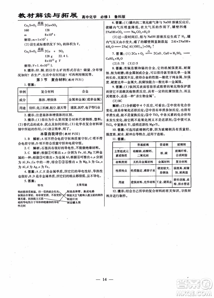 萬向思維2019版教材解讀與拓展高中化學(xué)必修1配魯科版參考答案 