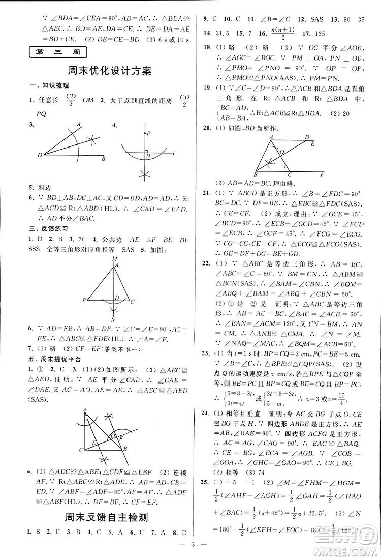 2019亮點給力周末優(yōu)化設(shè)計大試卷數(shù)學八年級上冊江蘇版答案