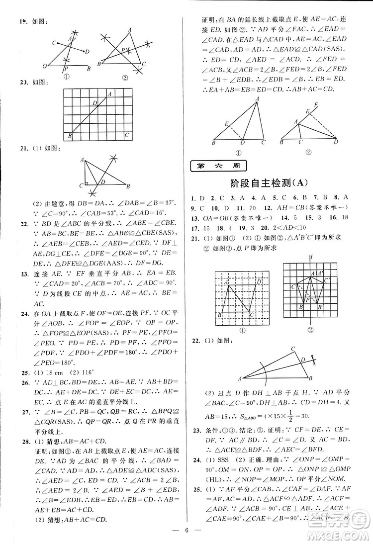 2019亮點給力周末優(yōu)化設(shè)計大試卷數(shù)學八年級上冊江蘇版答案