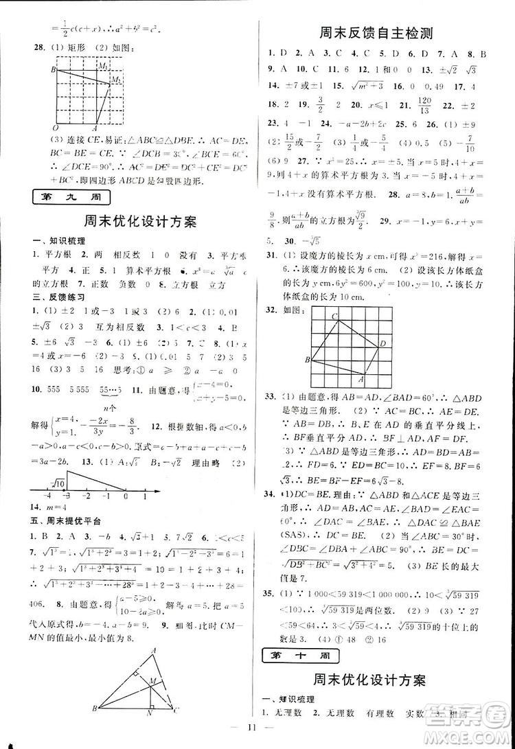 2019亮點給力周末優(yōu)化設(shè)計大試卷數(shù)學八年級上冊江蘇版答案