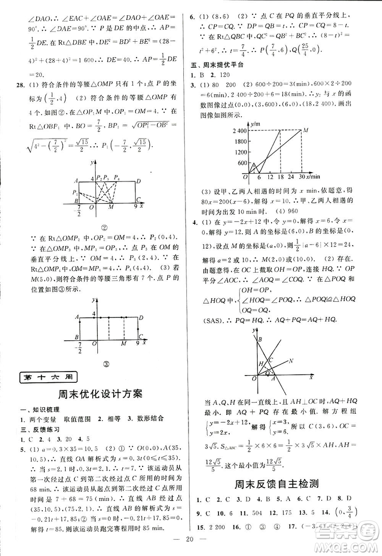 2019亮點給力周末優(yōu)化設(shè)計大試卷數(shù)學八年級上冊江蘇版答案