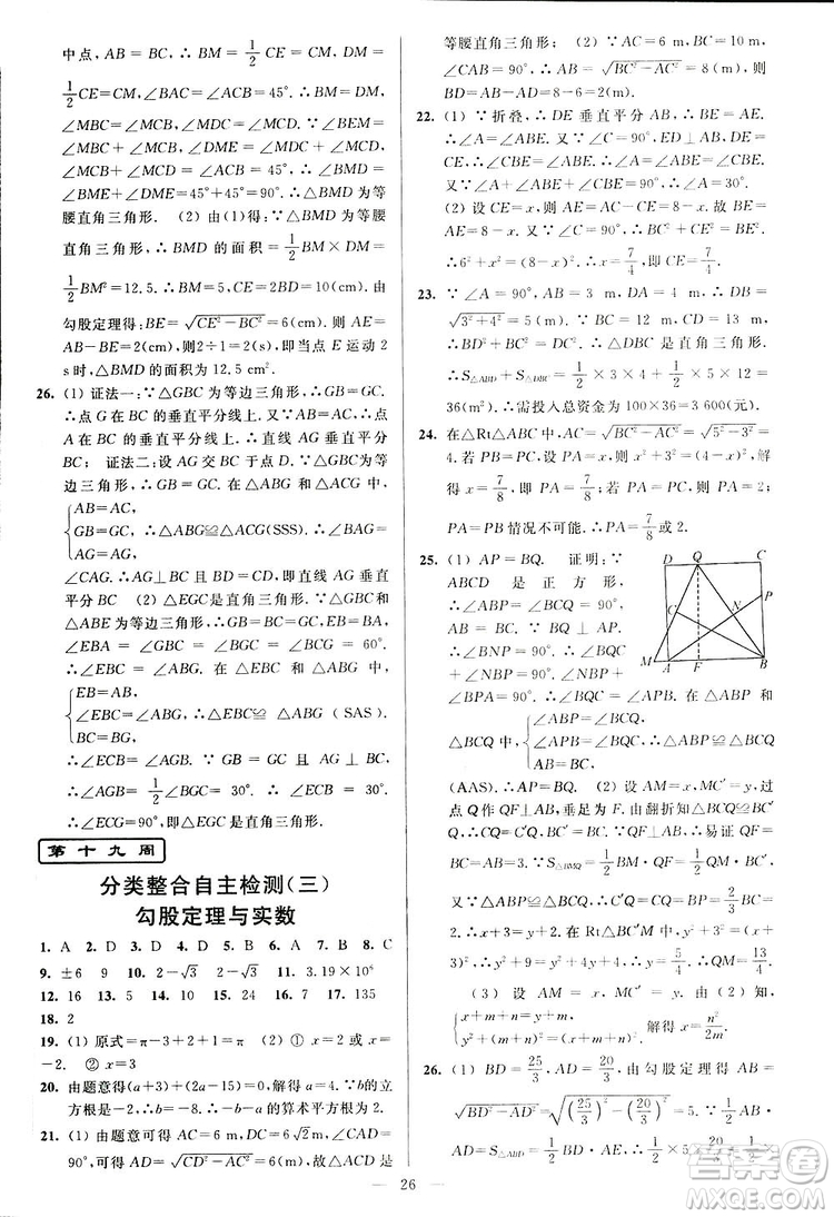 2019亮點給力周末優(yōu)化設(shè)計大試卷數(shù)學八年級上冊江蘇版答案