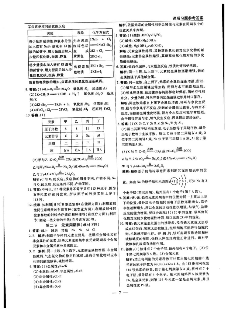 2019教材解讀與拓展人教版高中化學必修2參考答案