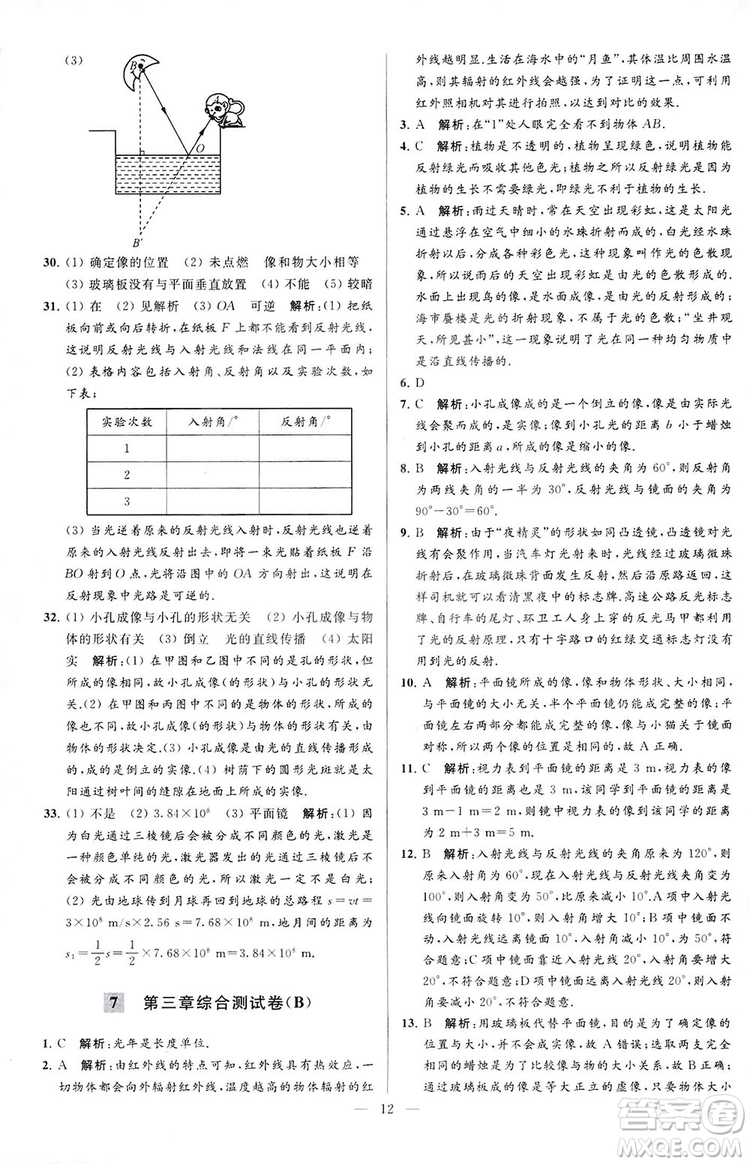 2018亮點(diǎn)給力大試卷物理八年級(jí)上冊(cè)江蘇版答案