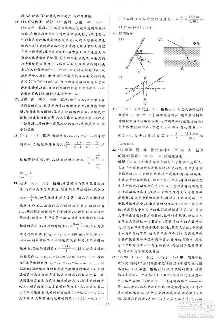 2018亮點(diǎn)給力大試卷物理八年級(jí)上冊(cè)江蘇版答案