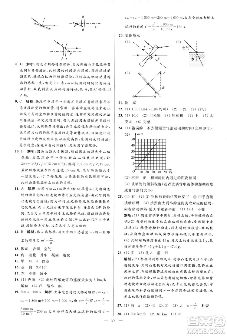 2018亮點(diǎn)給力大試卷物理八年級(jí)上冊(cè)江蘇版答案