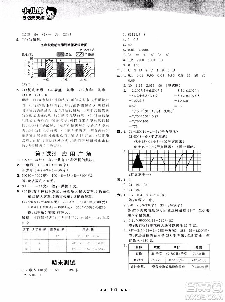 53天天練五年級數(shù)學(xué)上冊SJ蘇教版9787504197856參考答案