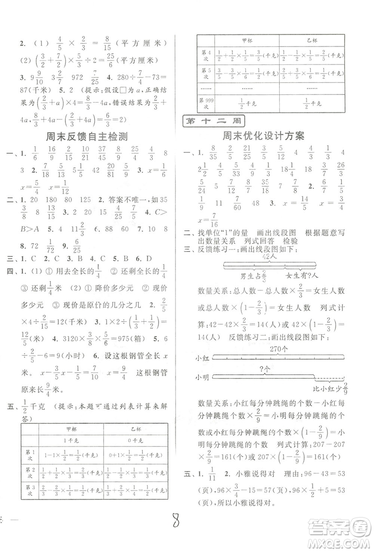 亮點給力2018周末優(yōu)化設(shè)計大試卷六年級上冊數(shù)學(xué)江蘇版答案