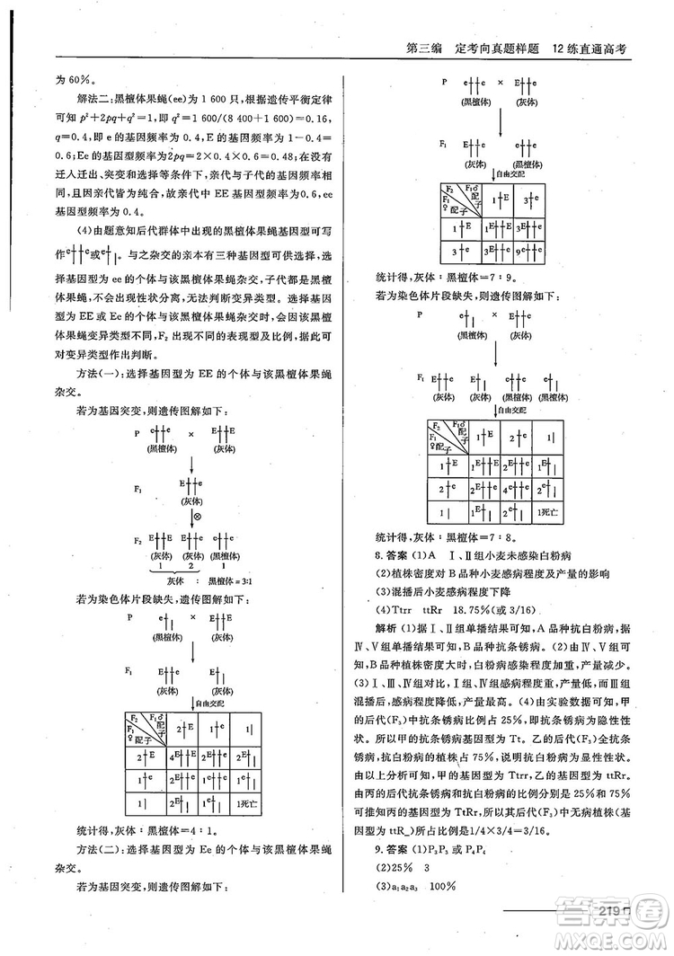 2018十年高考一年好題高考復(fù)習(xí)資料生物參考答案