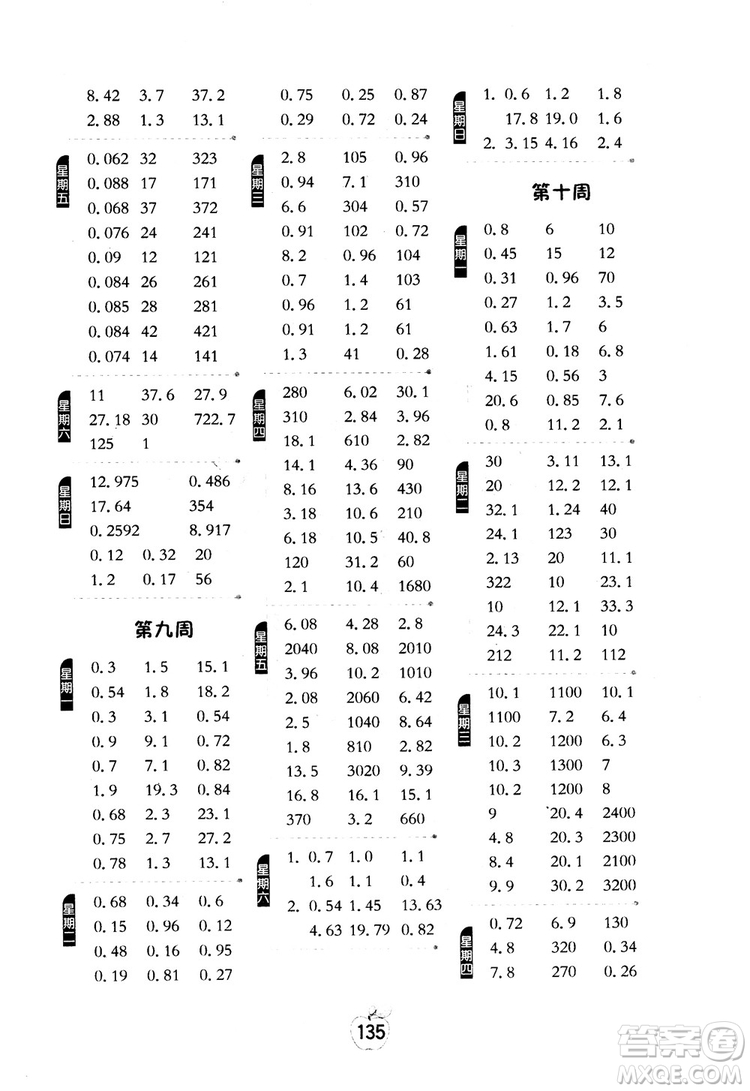 2018秋小學(xué)數(shù)學(xué)計(jì)算高手5五年級(jí)上冊(cè)人教版參考答案