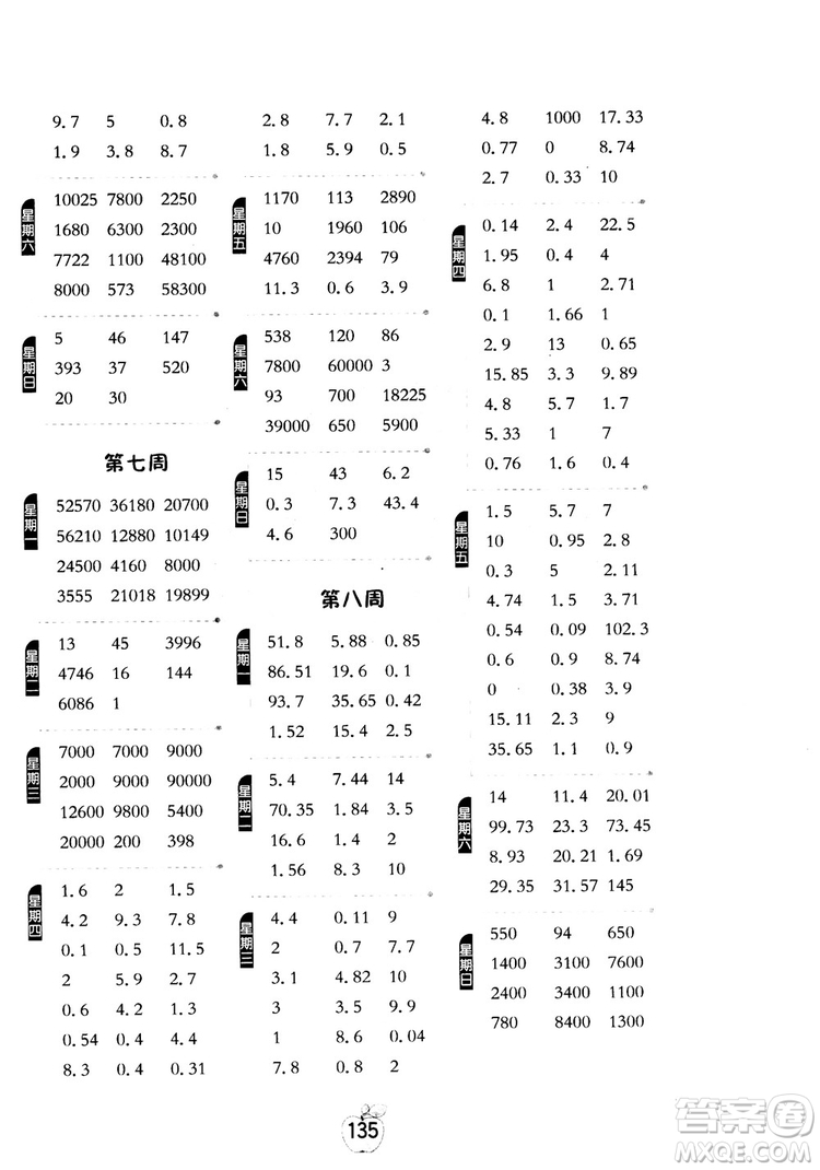 2018秋春雨教育專項巧練小學(xué)數(shù)學(xué)計算高手五年級上參考答案