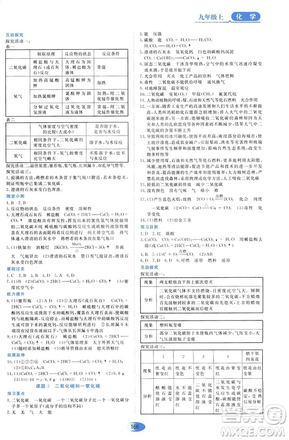 黑龍江教育出版社2018年資源與評價化學九年級上冊人教版參考答案