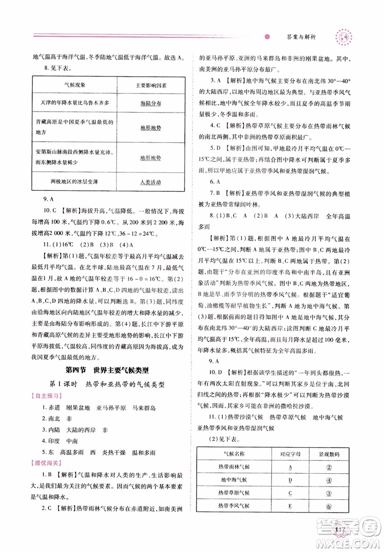 2018年初一績(jī)優(yōu)學(xué)案7年級(jí)地理上冊(cè)湘教版參考答案