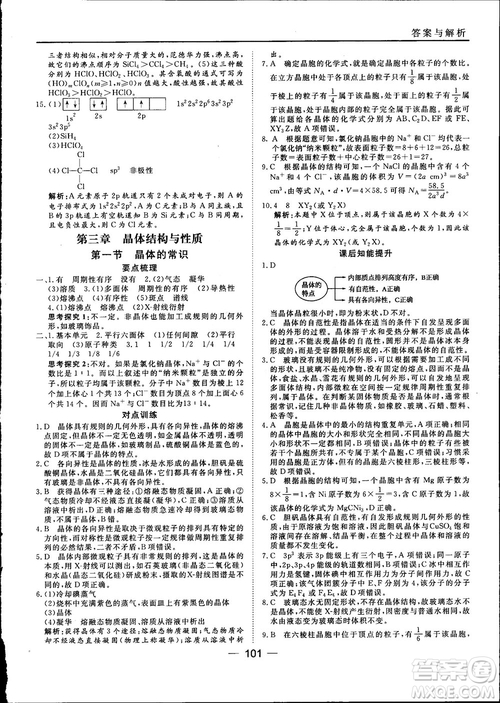 45分鐘課時作業(yè)與單元測試2018人教版高中化學選修3參考答案