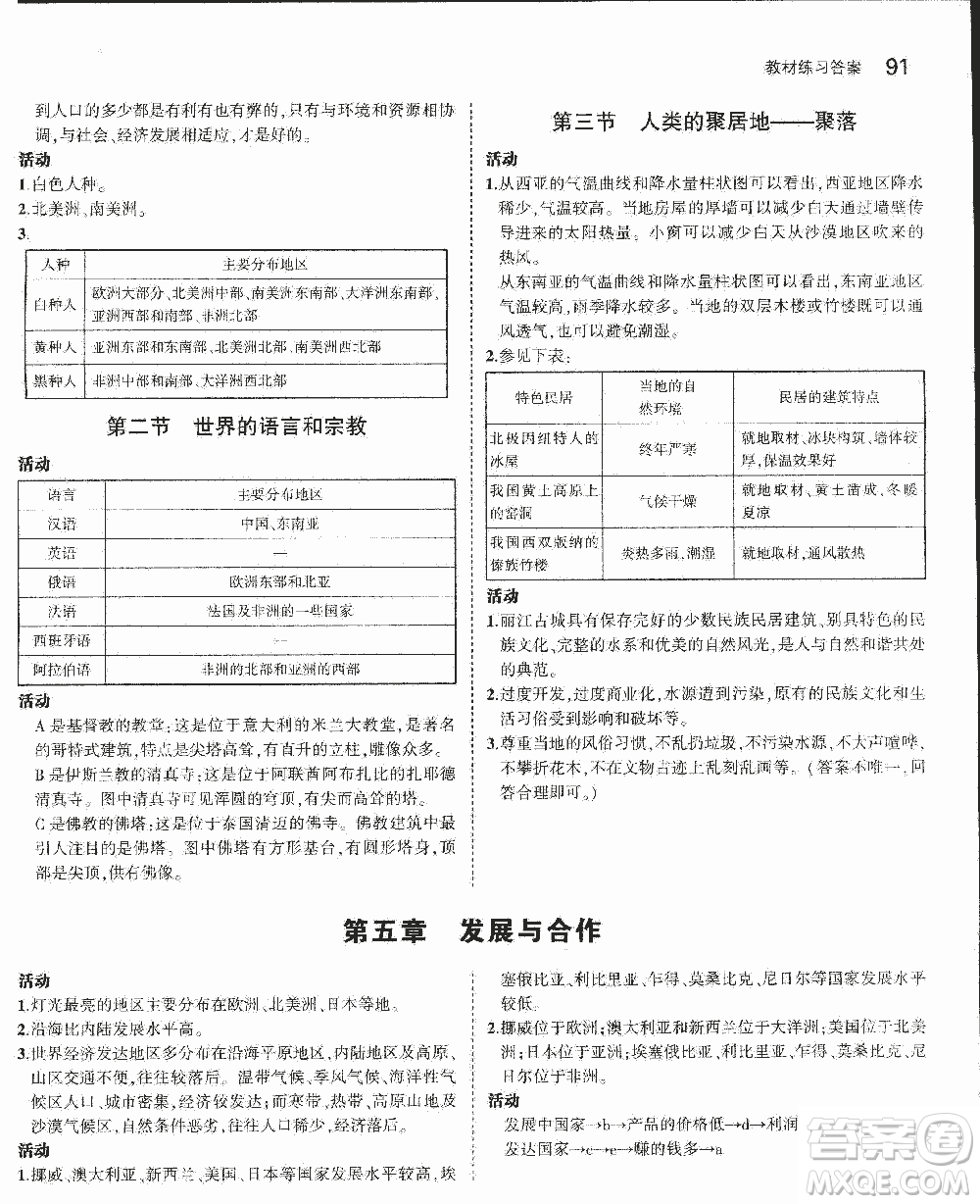 2018人教版七年級地理上冊義務教育教科書答案