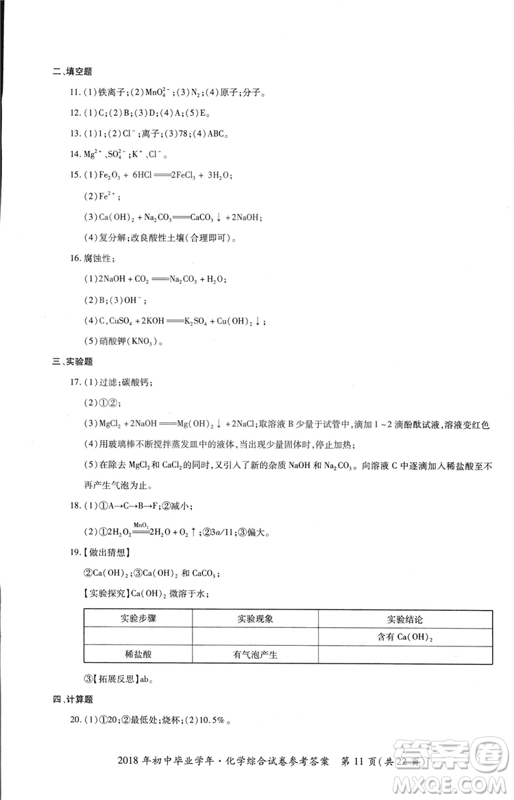 2018年資源與評(píng)價(jià)中考全程總復(fù)習(xí)化學(xué)D版參考答案