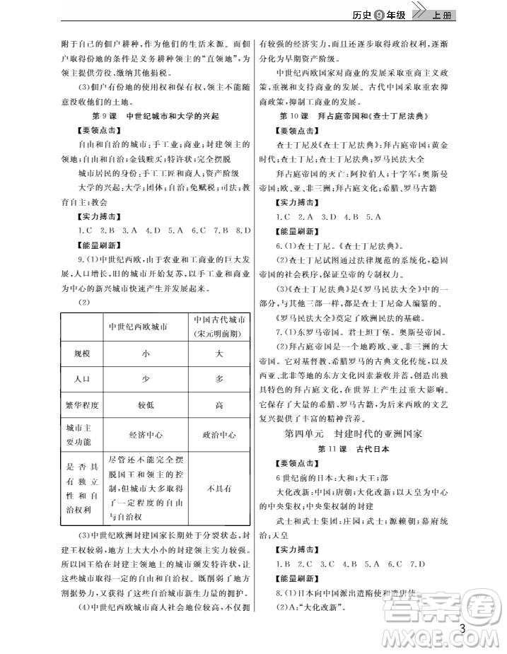 武漢出版社2018智慧學(xué)習(xí)課堂作業(yè)歷史九年級(jí)上冊(cè)人教版答案