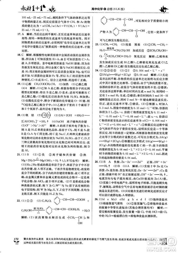 魯科版2018教材1+1高中化學(xué)必修2參考答案