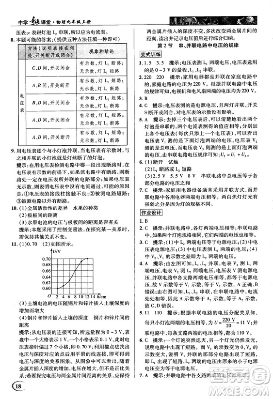 2018秋人教版英才教程中學(xué)奇跡課堂九年級(jí)物理上冊(cè)答案