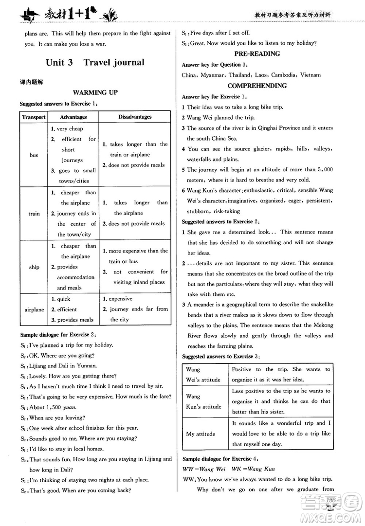 2018人教版教材1+1高中英語(yǔ)必修1參考答案