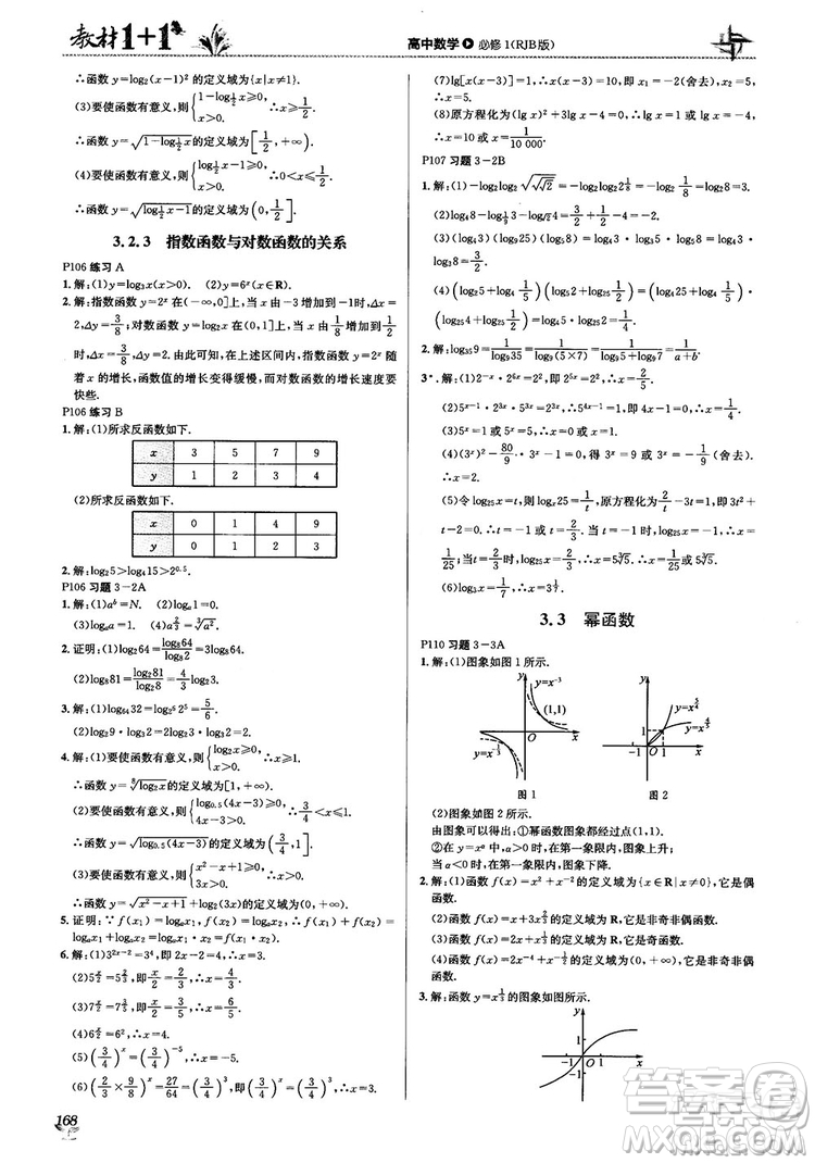 2020高中數(shù)學必修1課本習題人教版答案