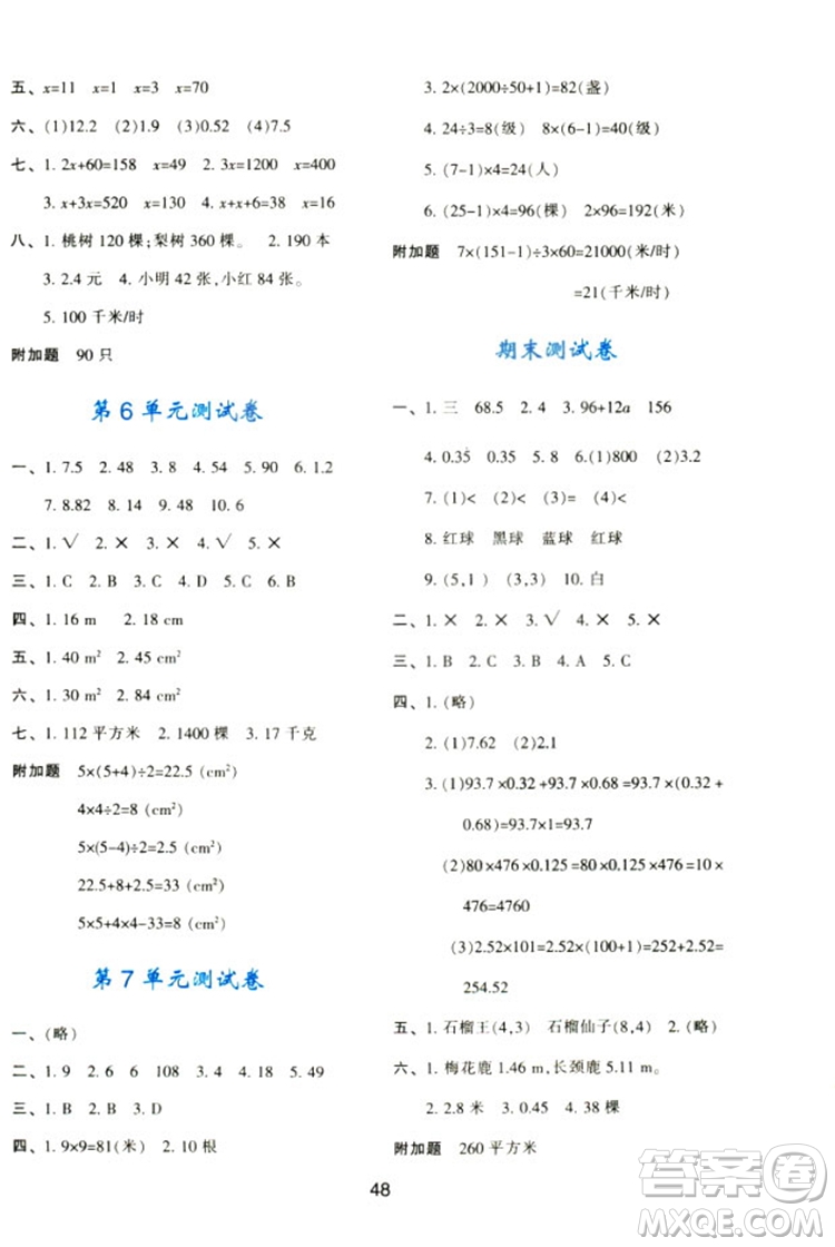 2018新版小學(xué)生五年級(jí)數(shù)學(xué)新課程學(xué)習(xí)與評(píng)價(jià)上冊(cè)A版人教版答案