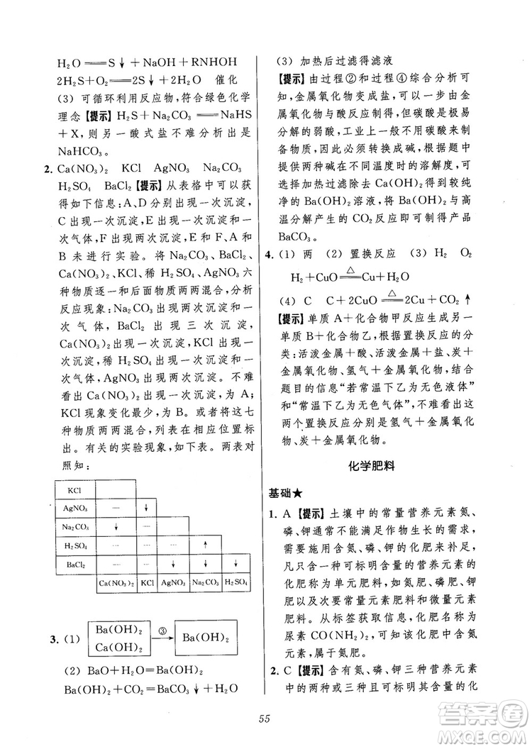 2018年常春藤初中四星級題庫化學(xué)參考答案