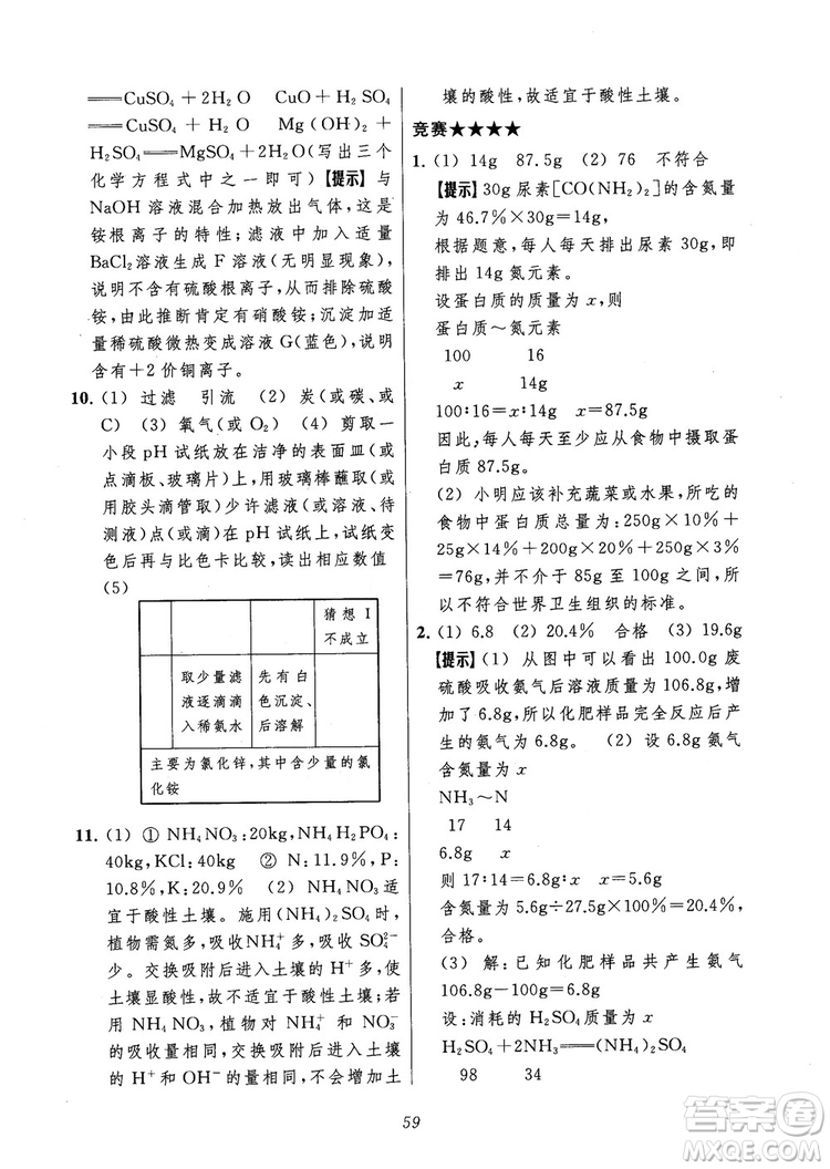 2018年常春藤初中四星級題庫化學(xué)參考答案